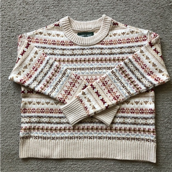 Lands' End Sweaters - AE Outfitters Fair Isle Crewneck with Red and Tan Accents.